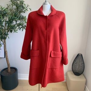 100% Wool Red A Line Mid Length Coat M